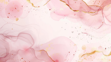 Abstract pink watercolor background with golden splashes. Vector illustration.の写真素材