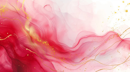 Abstract red watercolor background with gold glitter. Marble texture. Vector illustrationの写真素材