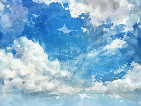 Abstract watercolor background. Blue sky with clouds. Digital art painting.の素材