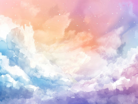 Sky background with clouds and stars in pastel colors. Vector illustration.の素材
