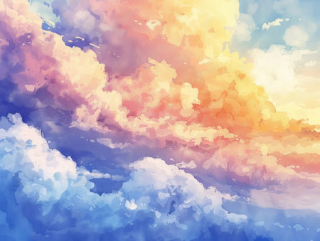 Abstract watercolor background. Colorful sky with clouds. Vector illustration.の素材