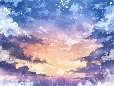 Watercolor sky background with clouds and stars. Watercolor illustration.の素材