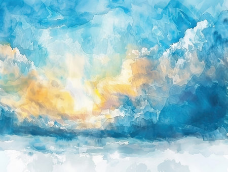 Abstract watercolor background. Blue sky with clouds. Digital painting.の素材