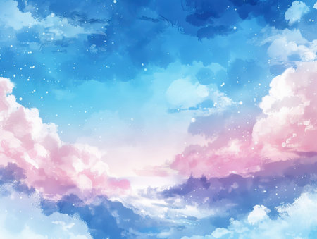 Sky clouds background. Watercolor and pastel color. Vector illustration.の素材