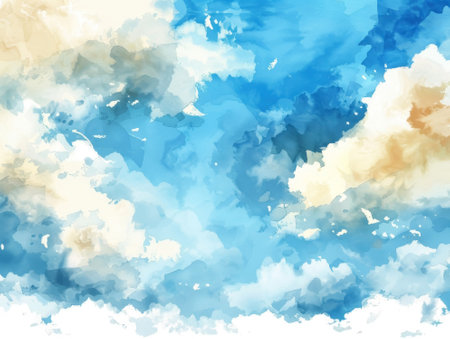 Abstract watercolor background. Blue and white colors. Digital art painting.の素材