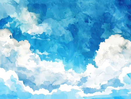 Blue sky with clouds. Abstract watercolor background. Vector illustration.の素材
