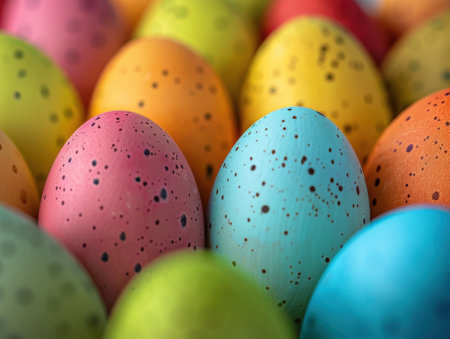 Colorful easter eggs background, close up. Happy Easter!の素材