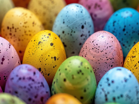 Colorful easter eggs background. Happy easter concept. Close up.の素材