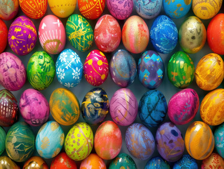 Colorful easter eggs background. Happy easter. Close up.の素材