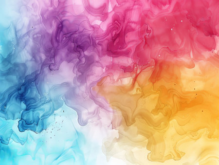 abstract background with blue, pink and yellow watercolor paint splashesの素材