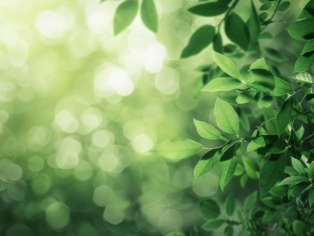 Green leaves background with bokeh effect. Beautiful nature backdrop.の素材