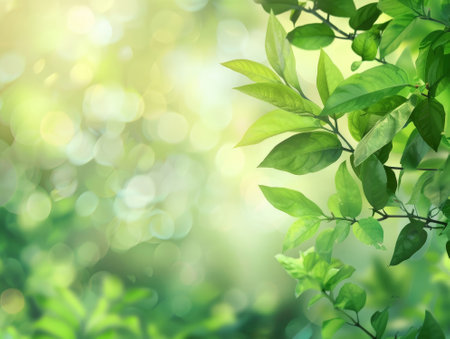Close up of beautiful nature view green leaf on blurred greenery background under sunlight with bokeh and copy space using as background natural plants landscape, ecology wallpaper concept.の素材