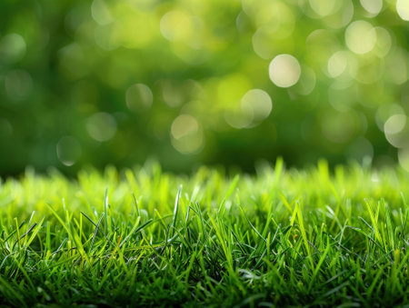 Green grass with bokeh background, soft focus and copy spaceの素材