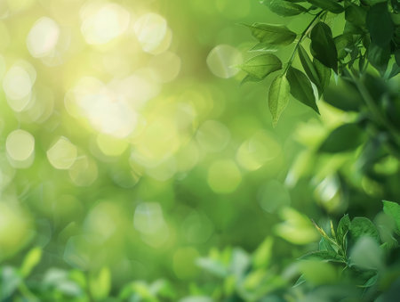 Green leaves with bokeh light background, nature and environment conceptの素材