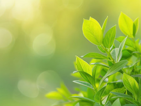 Close up of nature view green leaf on blurred greenery background under sunlight with bokeh and copy space using as background natural plants landscape, ecology wallpaper concept.の素材