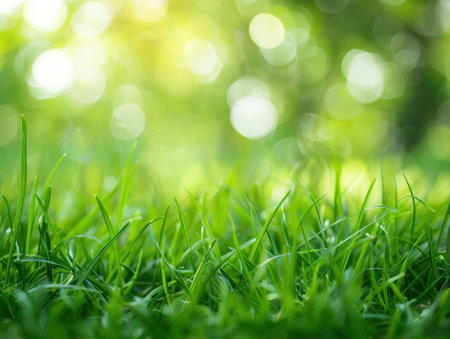 Fresh green grass with bokeh background, close-up.の素材