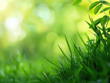 Fresh green grass with bokeh background. Spring or summer concept.の素材