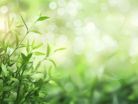 Bamboo leaves and bokeh background with space for your textの素材