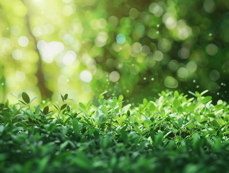 Green grass with bokeh light background, nature and environment conceptの素材