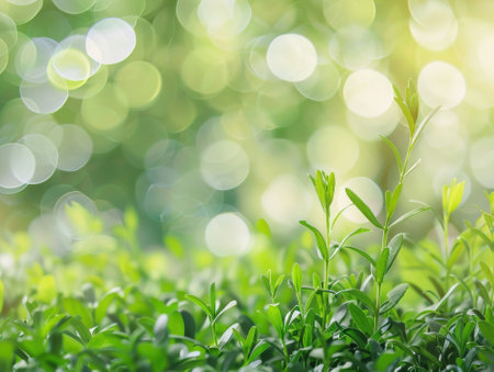 Green leaves with bokeh background, Nature and environment concept.の素材
