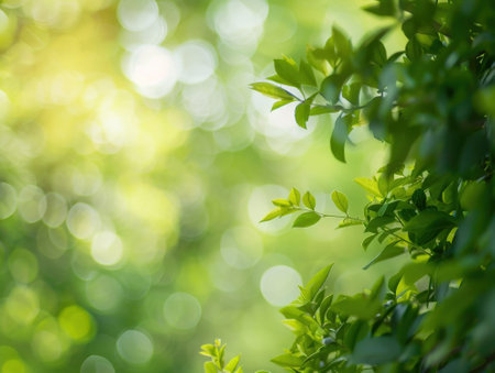Bokeh background of green leaves and sunlight in the morning.の素材