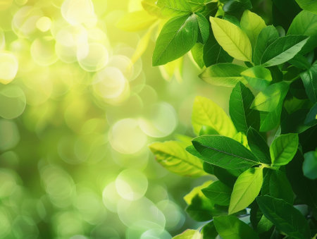 Green leaves with bokeh background, nature and environment concept.の素材