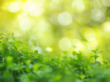 Fresh green grass with bokeh background, soft focus, nature conceptの素材