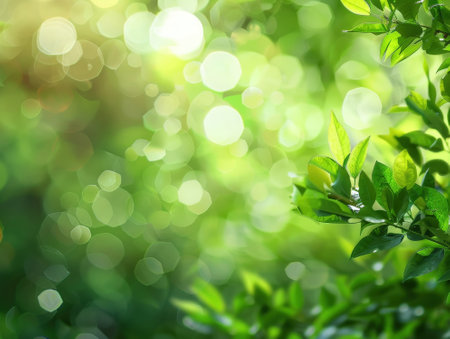 Green leaves with bokeh background, nature and environment concept.の素材
