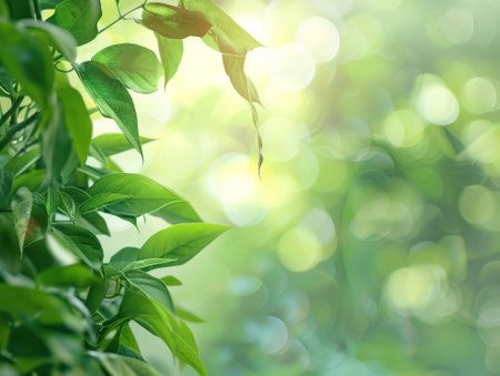 Green leaves with bokeh background, nature and environment concept.の素材