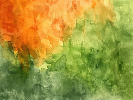 Abstract watercolor background. Grunge paper texture. Green, orange and yellow colors.の素材