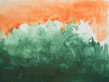 Abstract watercolor painted background. Green, orange and yellow colors.の素材