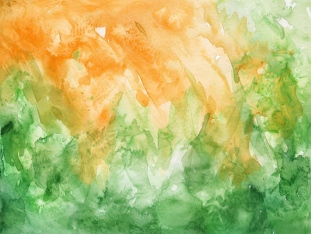 Abstract watercolor background. Green, orange, yellow and green colors.の素材