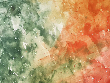 Abstract watercolor painted background. Texture paper. Orange, green and yellow colors.の素材