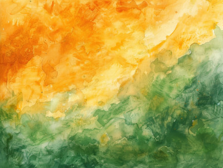 abstract watercolor background with green and yellow spots on white paperの素材