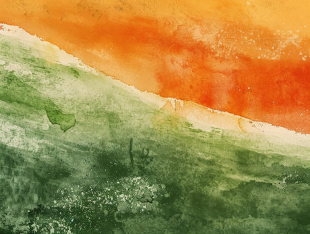 Abstract watercolor painted background. Green, orange, yellow, green colors.の素材