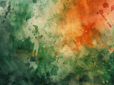 abstract watercolor painted background - green, orange, yellow and greenの素材