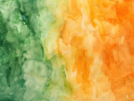 Abstract watercolor background with green, yellow, orange and brown colorsの素材