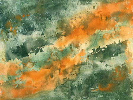 abstract background watercolours painting on canvas green and orange colorsの素材