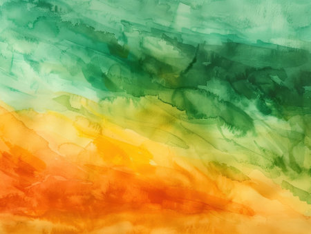 Watercolor abstract background. Green, yellow and orange watercolor texture.の素材