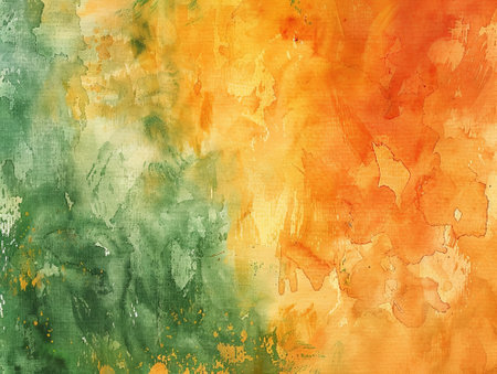 abstract yellow, green and orange watercolor background with grunge textureの素材