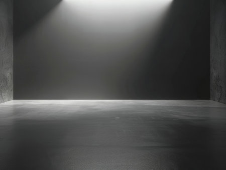 Empty dark room with floor and spotlights. 3D Renderingの素材