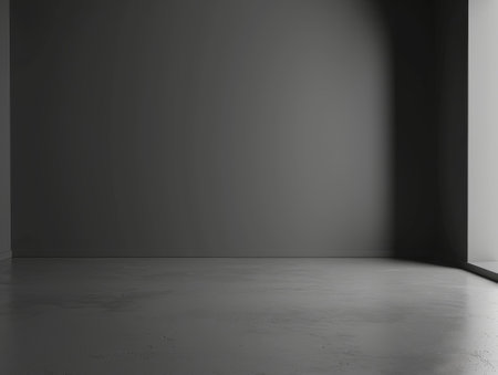 3d rendering of empty room with black wall and concrete floor.の素材