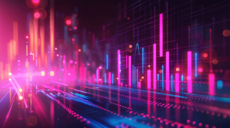 3d rendering of abstract technology background with glowing lines and bokehの素材