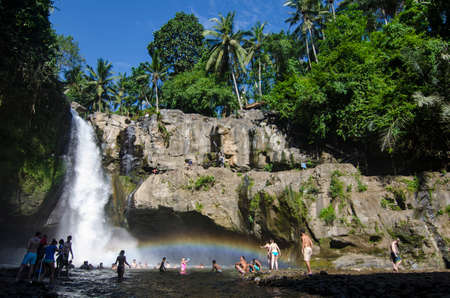 Tegenungan waterfall with blue skies above Kemenuh Village, Sukawati, Gianyar, Bali, Indonesiaのeditorial素材