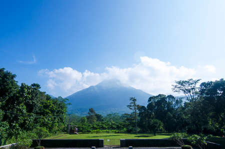 A yard with Mount Penanggungan view behind Ubaya Training Centerの写真素材
