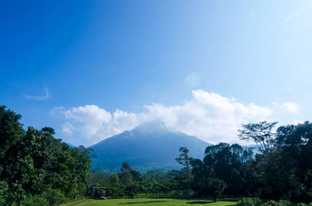 A yard with Mount Penanggungan view behind Ubaya Training Centerの写真素材