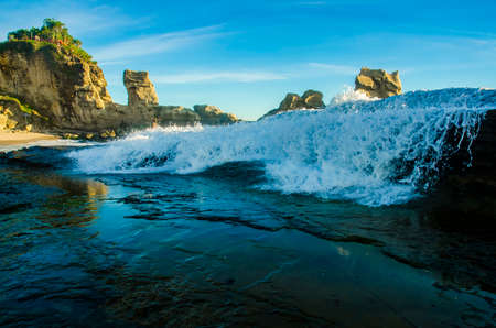 seawaves on the beach in Klayar Beach, Pacitan, East Javaの写真素材