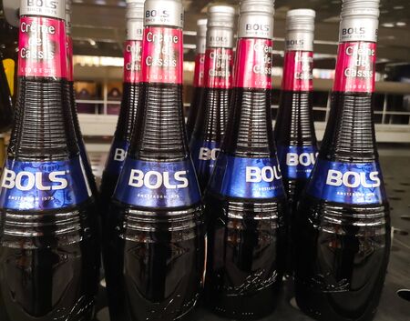 Dutch liqueur Bols alcoholic brand Lucas Bols from Amsterdam in the hypermarket Metro AG on January 20, 2020 in Russia, Kazan, Tikhoretskaya Street 4.のeditorial素材