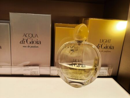 Female fragrance of spirits Light di Gioia Giorgio Armani Eau De Parfum in perfume and cosmetics store on February 10, 2020 in Russia, Tatarstan, Kazan, Pushkin Street 2.のeditorial素材