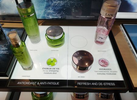 Lancome Energie de Vie Antioxidant and Anti-Fatigue and Lancome Hydra Zen Anti Stress at Perfume and Cosmetics Store on February 10, 2020 in Russia, Tatarstan, Kazan, Pushkin Street 2.のeditorial素材